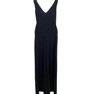 Cache Halter Beaded Dress S Black Maxi Vintage Gown Y2K 80s Whimsigoth Feminine